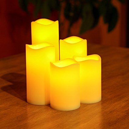 Lily's Home Set of 5 Flameless Indoor & Outdoor Bisque LED Candles with Timer.