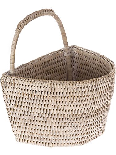 La Jolla Rattan Wall Basket, Small, White Wash