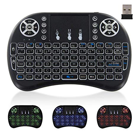 Wireless Mini Keyboard with TouchPad - Backlit Keyboard Portable, JUNWER 2.4Ghz QWERTY Keyboard for Computer/Laptop/Tablets/TV/Xbox/PS3, Black