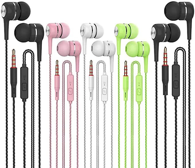 Earbuds Headphones with Microphone 5 Pack, Earbuds Wired Stereo Earphones in-Ear Headphones Bass Earbuds, Compatible with iPhone and Android Smartphones, iPod, iPad, MP3, Fits All 3.5mm Interface