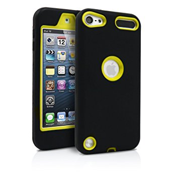 iPod Touch 5th Case, MagicMobile® Premium Dual Heavy Duty Hybrid Shockproof Resistant Armor Protective Case Cover for Apple iPod 5th Generation Black Rugged Silicone Layer and Yellow Hard Plastic