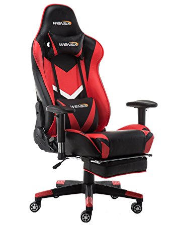 WENSIX Ergonomic High Back Computer Gaming Chair for PC Racing Chairs with Adjustable Footrest (Red)