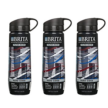 Brita Filtered Water Bottle Includes 1 Filter, Hard Sided, BPA Free, Americana Design (Pack of 3)