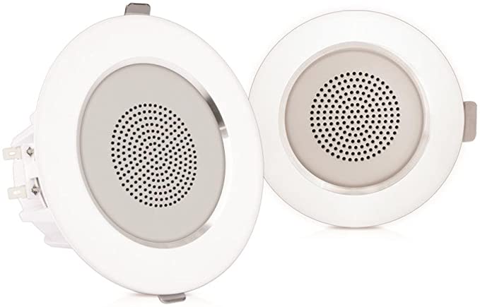 Pyle Pair 3.5” Flush Mount In-wall In-ceiling 2-Way Home Speaker System Aluminum Housing Spring Loaded Clips Dual Polypropylene Cone Polymer Tweeter Stereo Sound 140 Watts (PDIC35), White