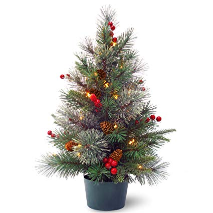 National Tree 2 Foot "Feel Real" Colonial Wrapped Tree with Cones, Red Berries and 35 Warm White Battery Operated Lights (PECO1-300-20-B1)