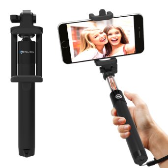 Selfie Stick Stalion Selfy Handheld Extended WIRED Monopod Portrait Taker and Video Recorder Jet Black UNIVERSAL FIT for iPhone 6s Plus Galaxy S7 Edge S6 Edge Note 5 and smartphones