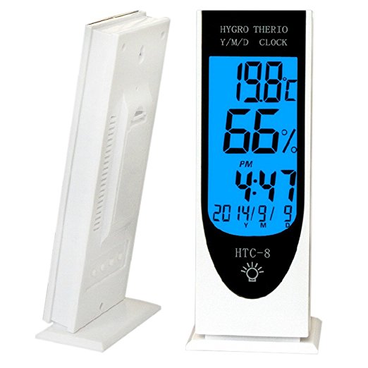 Jofan Shake to Light Blue LCD Indoor Humidity Monitor Gauge Temperature Sensor Hygrometer Thermometer with Time and Clock