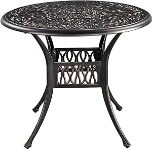 Yaheetech Garden Table Patio Bistro Table Patio Table Round Dining Table with Umbrella Hole Garden Outdoor Furniture 90x90x75cm Bronze