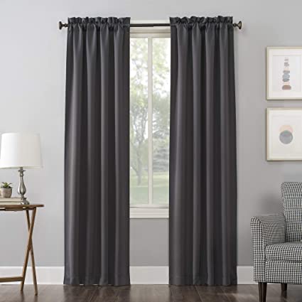 Sun Zero Easton Blackout Rod Pocket Curtain Panel, 40" x 63", Charcoal Gray