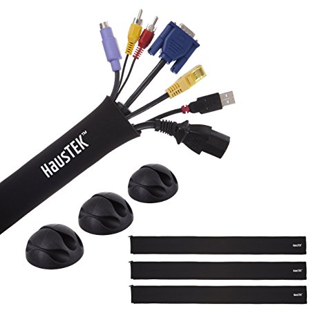 Customizable Cable Management Sleeve: Corral Your Cable Mess With This Flexible Cable Holder – Now in 3-Packs of 20”, 30”, 40” Or Combo – Highly Durable Cord Organizer - Free Cable Clips (40" 3-pack)
