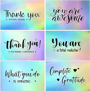 Holographic Thank You Cards Appreciation Postcards You Are Awesome Greeting Cards Thank You for Making a Difference Cards for Students Volunteers Teachers Graduation Nurses,4 x 6 Inch(60 Pieces)