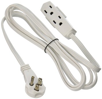 SlimLine 2241 Flat Plug Extension Cord 3-Wire White 8-Foot
