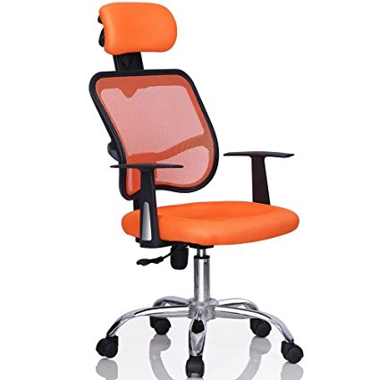 Yaheetech Ergonomic Mesh Computer Office Desk Chair Adjustable Head Rest (Orange style A)