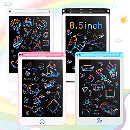 4 Pcs LCD Writing Tablet Doodle Board Electronic Toy 8.5 Inch LCD Writing Board Electronic Tablet Writing Erasable Drawing Pad Reusable Writing Pad (Light Blue, Light Red, White, Black,Rainbow Doodle)