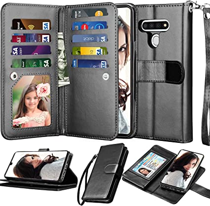 Njjex Compatible with LG Stylo 6 Case/LG K71/LG Stylus 6/LG Stylo 6 Wallet Case, [9 Card Slots] PU Leather ID Credit Holder Folio Flip [Detachable] Kickstand Magnetic Phone Cover & Lanyard [Black]
