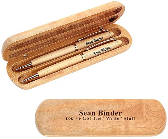 Executive Gift Shoppe - Personalized Pen and Pencil Set in Maple Wood - Wooden Pen and Pencil Case Gift Set with Complimentary Engraving