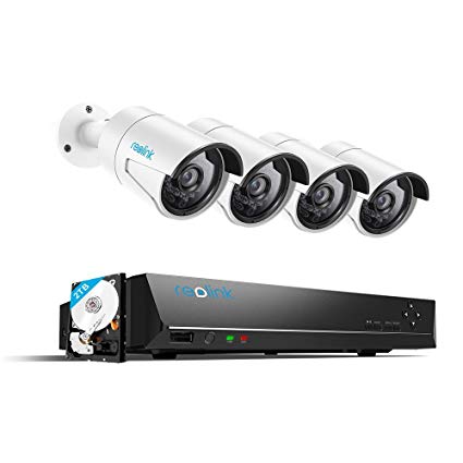 Reolink 8CH PoE Home Security Camera System Four Outdoor 4MP Surveillance IP Cameras with 5MP NVR 2TB HDD Super HD 2560x1440 100ft Night Vision RLK8-410B4