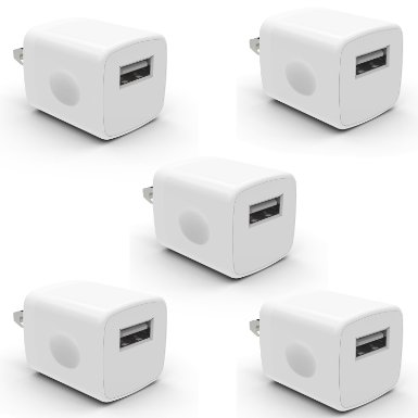 5 Pack PowerJive® USB AC Universal Power Home Wall Travel Charger Adapter for Apple iPhone 3 4 4S 5 5c 5s 6 6s Plus iPod Touch Nano (5 Pack - White)