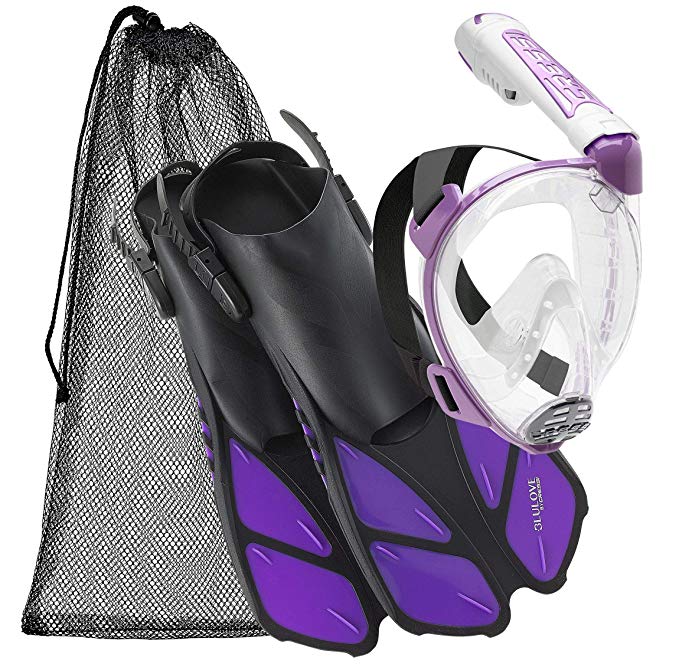 Cressi Italian Collection Full Face Snorkel Mask with Latest Dry Top Snorkel System, with Self-Adjustable Fin Perfect Snorkel Set for Traveling