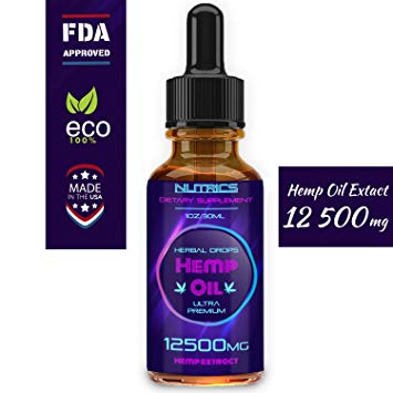 Hemp Oil 12500mg Extract, 100% Natural, for Pain and Anxiety Relief, Supports Great Sleep, Mood, Skin and Hair
