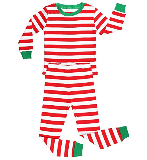 Elowel Boys Girls Christmas Striped 2 Piece Kids Pajamas Set 100% Cotton 6M-12Y