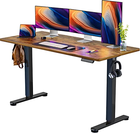 ErGear Height Adjustable Electric Standing Desk, 63x 28 Inches Sit Stand up Desk, Large Memory Computer Home Office Desk (Vintage Brown)