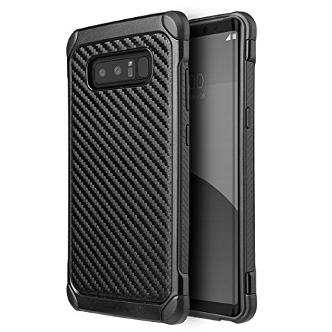 Samsung Galaxy Note 8 Case, Kaleidio [Impact Shield] Dual Layer Hybrid Protection [Shockproof] Slim Fit Reinforced Armor Hard Cover [Includes a Overbrawn Prying Tool] [Black Carbon Fiber Texture]