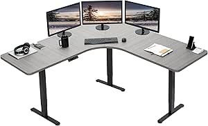 VIVO Electric Height Adjustable 71 x 71 inch Curved Corner Stand Up Desk, Dark Gray Table Top, Black Frame, Memory Controller, L-Shaped Workstation, E3C Series, DESK-KIT-E3CBG