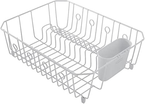 Rubbermaid Antimicrobial in-Sink Dish Drainer with Silverware Cup, White, Large (FG6032ARWHT)