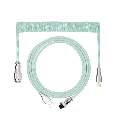 EPOMAKER Macaron 1.8m Coiled Type-C to USB A TPU Mechanical Keyboard Cable with Detachable Aviator Connector for Gaming Keyboard/Tablet/Smart Phone (Mint Green)