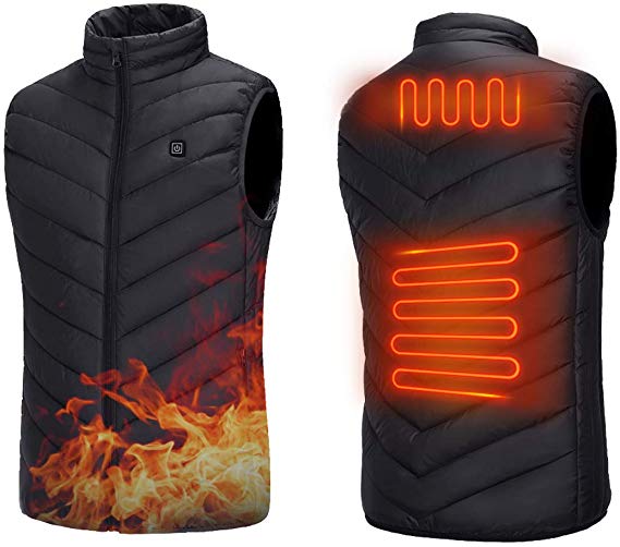 Maibtkey Electric Heated Vest Standing collar Jacket Clothes Heating Body Warmer USB Rechargeable Washable Lightweight Gilet with 3 Temperature for Camp Outdoor Hike Skiing Hunting Motorcycle