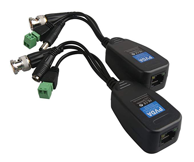 EVERSECU HD-CVI/TVI/AHD Passive Video Balun with Power Connector and RJ45 CAT5 Data Transmitter 1 Pair