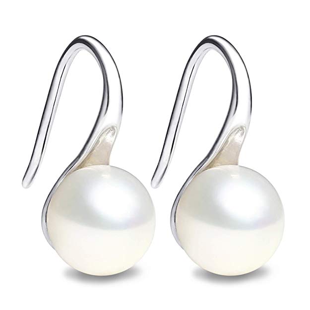 925 Sterling Silver Handpicked AAA  Quality 7.5-8mm Freshwater Cultured Pearl Hook Dangle Drop Pearl Earrings for Women