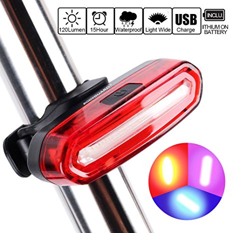 Bodyguard Bike Tail Light-USB Charging,(Red, Blue, Pink)3 Color Changing, 6 Modes, Waterproof & Lightweight.High Intensity Bike Rear Helmet Light Fits on any Bicycles.