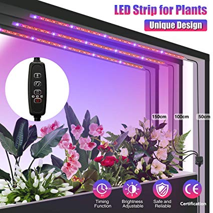 LED Grow Light,SOLMORE 3Pcs 1.6ft/Strip Plant Grow Light for Indoor Plants,Auto ON&Off with 3/9/12H Timer,5 Dimmable Levels,15W Grow Lamp Flexible Soft Plant Light for Indoor Plants[Upgraded Switch]