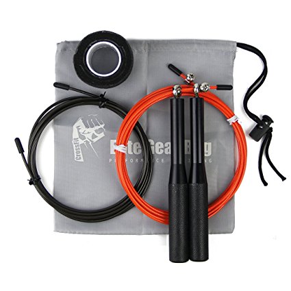 Professional Training Speed Jump Rope Weighted Handle for Crossfit Workout  Bonus Muscle Tape   Extra Cable   Beautiful Carry Bag Metal Bearing Aluminum Handles 10ft Wire Cable Utra-Fast Speed Skipping Rope