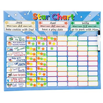 Roscoe Learning Responsibility Star Chart | Customizable for 1 to 3 Children | 225 Magnetic Pieces