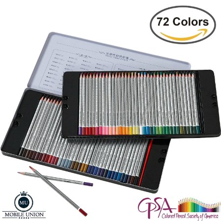 HERO 72-Color Tin Case Fine Art Colored Pencils Set - Soft Core Watercolor Soluble Pencil For Adult Coloring Books