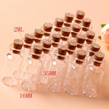 20Pcs 16x35mm Tiny Mini Empty Clear Cork Glass Bottles Vials 2ml