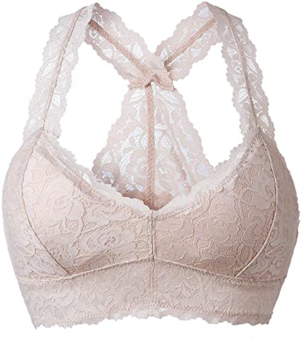 YIANNA Women Floral Lace Bralette Padded Breathable Sexy Racerback Lace Bra