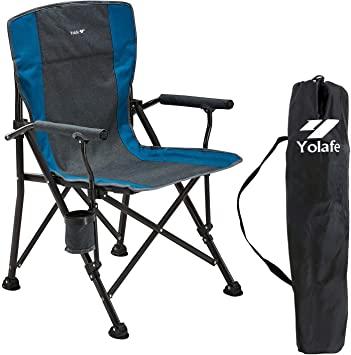 Yolafe Camping Chair Folding Portable Lawn Chair Padded Hard Armrest Ergonomic High Back Support 300lbs Oversize Heavy Duty with Carry Bag