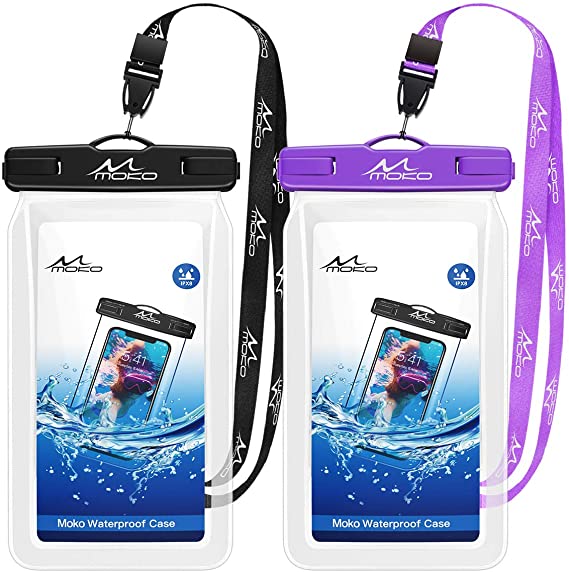 MoKo Floating Waterproof Phone Pouch [2 Pack], Floatable Phone Case Dry Bag with Lanyard Compatible with iPhone 12 Mini/12/12 Pro, iPhone 11/11 Pro, X/Xs/Xr/Xs Max, 8, Galaxy S20/S10/S9/S8, Note 10/9