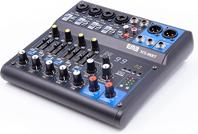 EMB MX08BT 99 DSP 8-Channel Audio Mixer Mixing Console MP3 Sound Desk With Bluetooth