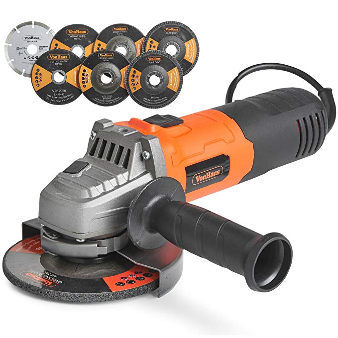 VonHaus 125mm 900W (5”) Angle Grinder with 7 Disc Accessory Kit – Compatible with 125mm and 115mm Cutting Discs