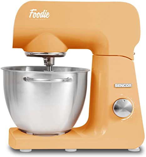 Sencor Full Metal 500W Stand Mixer with Variable Speed Control and 6 Specialized Attachments, 4.75 Qt, Peach Orange