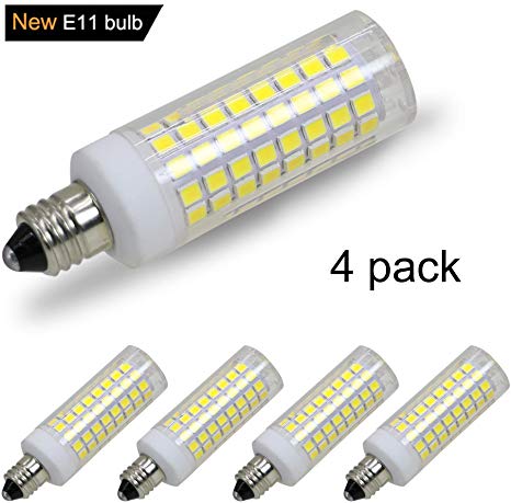 E11 LED Bulb,Dimmable, 8W (75W or 100W Halogen Bulbs Equivalent), JD E11 Mini Candelabra Base, AC110V120V 130V, 6000K Daylight for Chandeliers Ceiling Fan Light, Pack of 4 (E11 8W Daylight)