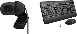 Logitech Brio 100 Full HD Webcam for Meetings and Streaming, Auto-Light Balance & MK540 Advanced Wireless Keyboard and Mouse Combo for Windows, 2.4 GHz Unifying USB-Receiver, Multimedia Hotkeys