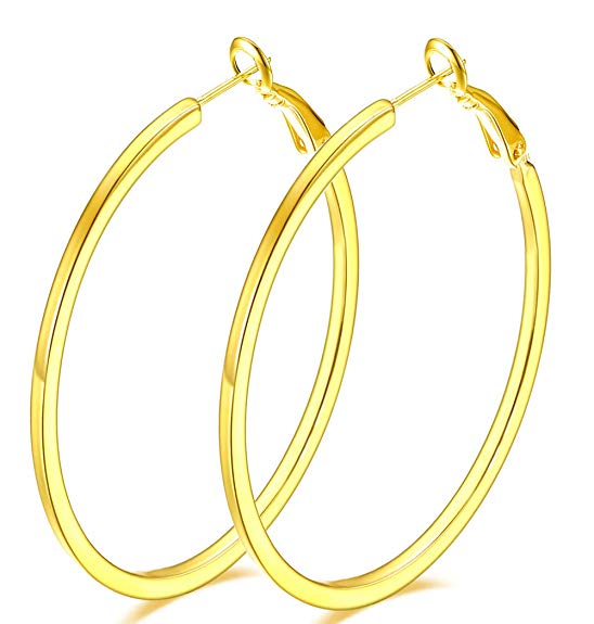 2" Fashion Earrings Hoops, Rose Gold Plated Hoop Earrings for Womens Girls Sensitive Ears