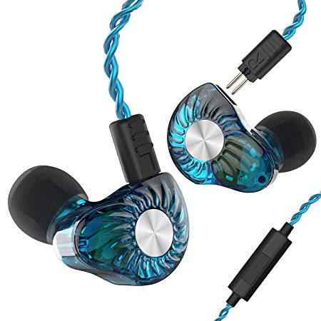 RevoNext RX8 in Ear Monitor,Dual Driver Headphones 1DD 1BA Banlanced Armature with Dynamic Monitor Headphones Noise Isolating Headphones HiFi Earbuds with 2 Pins Detachable Cable (Blue-mic)