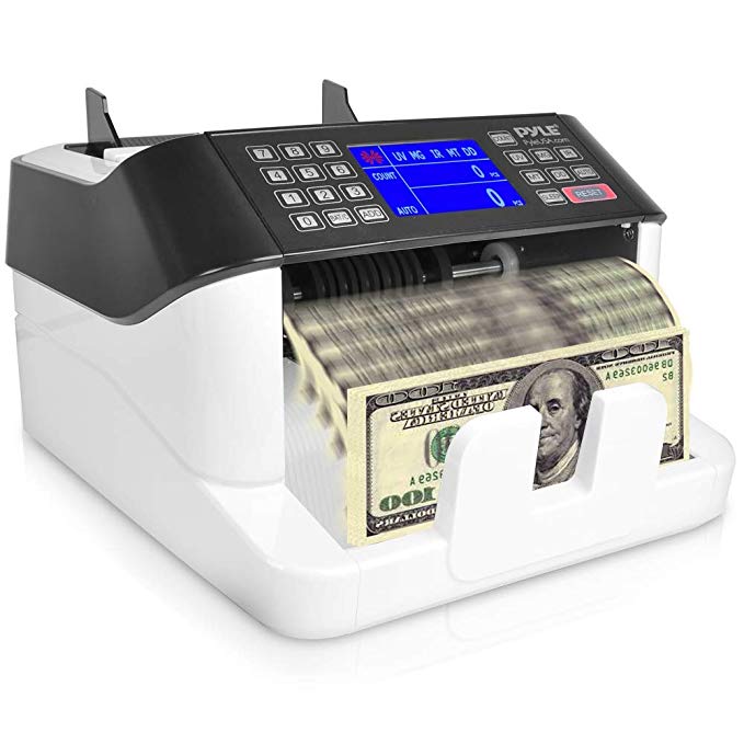 Money Counter with Counterfeit Detector - Automatic Digital Bill Counter, Cash Counting Machine w/Top Loader, Detachable LCD Display, Counts U.S Canadian Dollar, Euro, Pound Banknote - Pyle PRMC720.6